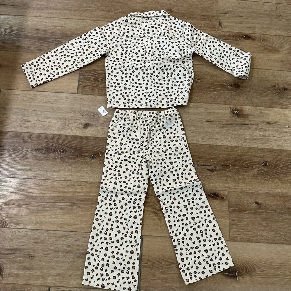 7 For All Mankind Kids Taupe Cheetah Denim 2 Piece Long Sleeve/Pant Set Sz 6 NWT